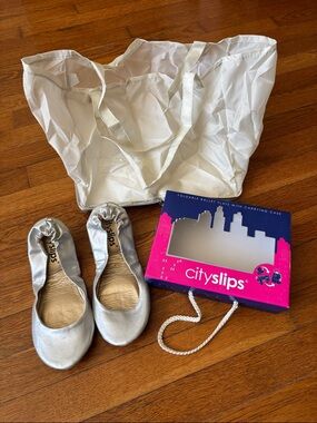 CitySlips Foldable Ballet Flats in Metallic Silver